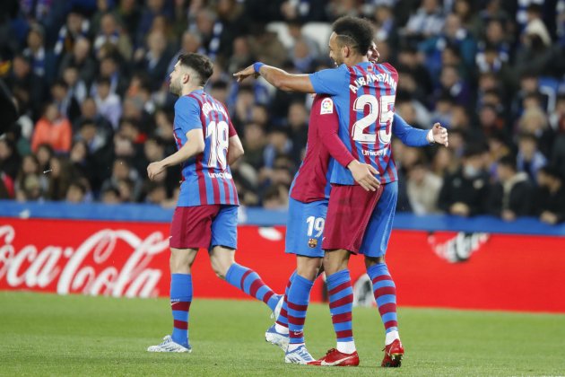 Aubameyang Ferran Torres celebracion gol Reial Societat Barça EFE