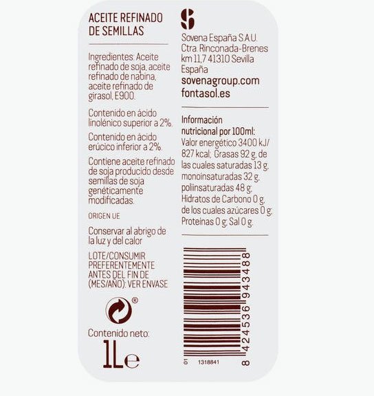 Oli de llavors refinament Fontasol per fregir Oli de llavors refinament Fontasol per fregir