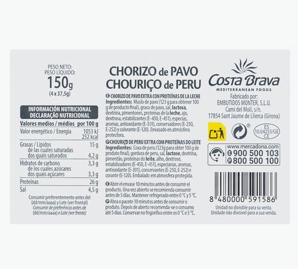 Chorizo de pavo de Hacendado