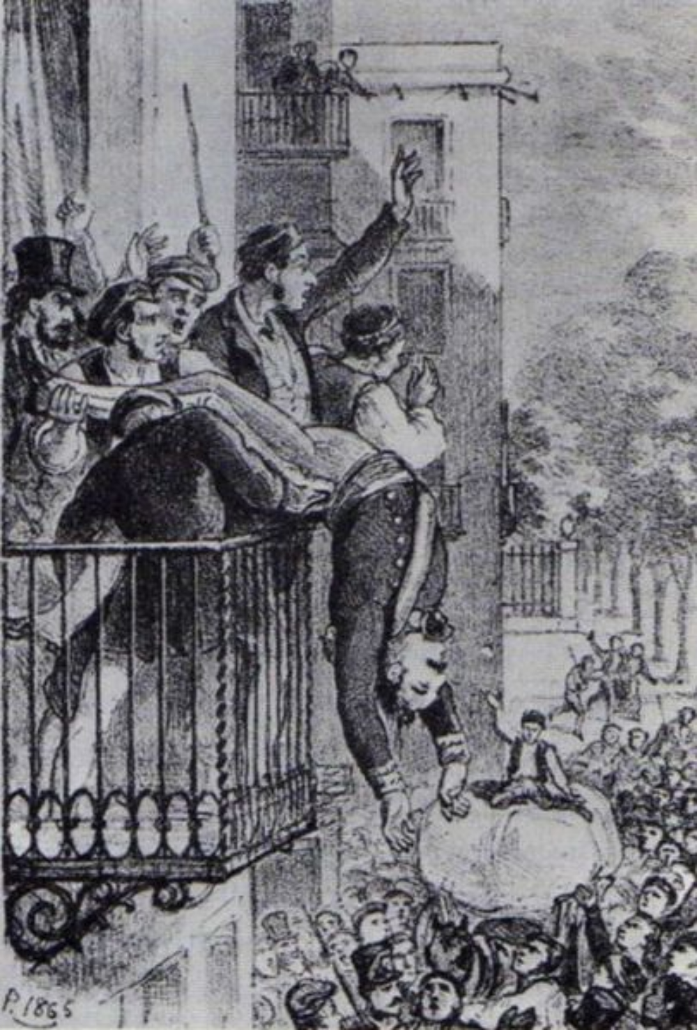 Grabado que representa una bulla (1835). Asesinato del general Balsa|Alberca. Fuente Wikimedia Commons Grabado que representa una bulla (1835). Asesinato del general Balsa|Alberca. Fuente Wikimedia Commons