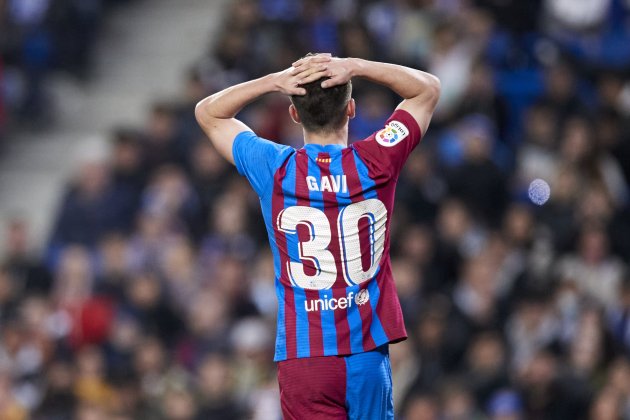 Gavi manos en la cabeza en un partido del Barça Europa Press Gavi manos en la cabeza en un partido del Barça Europa Press