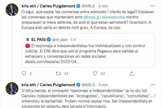 Tuit presidente Consell per la República Carles Puigdemont CatalanGate Tuit presidente Consell per la República Carles Puigdemont CatalanGate