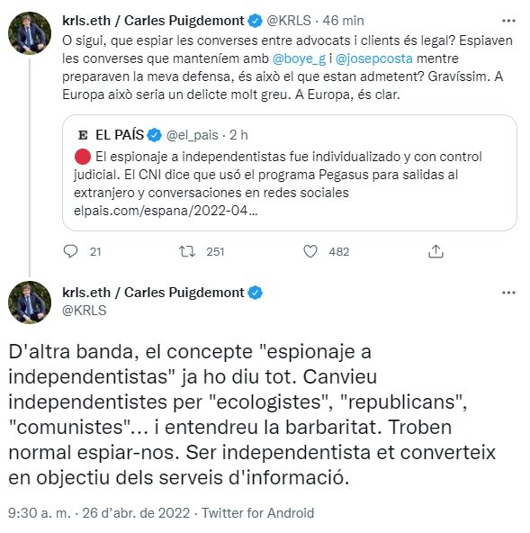 TUIT Puigdemont CNI
