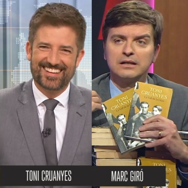 Marc Giró con libros de Toni Cruanyes TV3