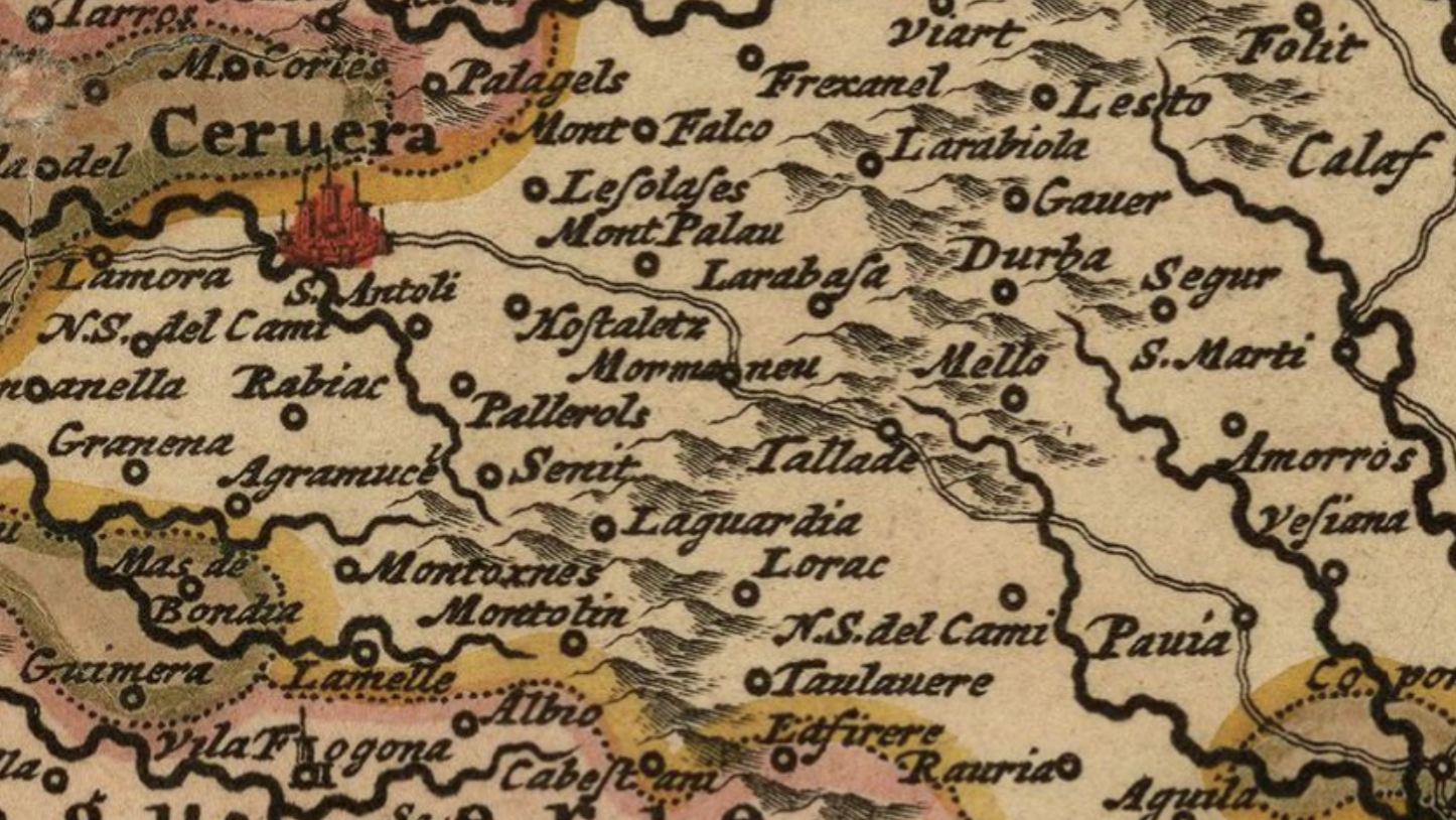 Mapa parcial de Catalunya, con el trayecto donde se efectuó el asalto (1677). Fuente Cartoteca de Catalunya Mapa parcial de Catalunya, con el trayecto donde se efectuó el asalto (1677). Fuente Cartoteca de Catalunya