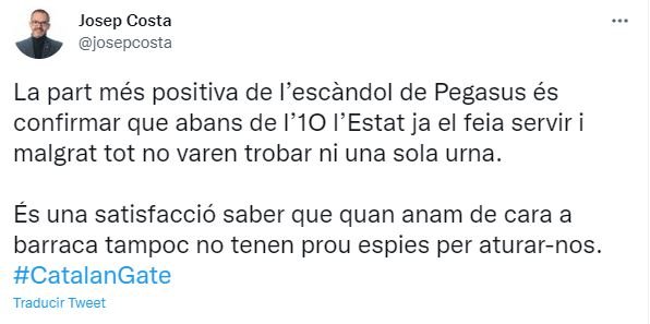 Captura tuit Josep Costa CatalanGate Captura tuit Josep Costa CatalanGate