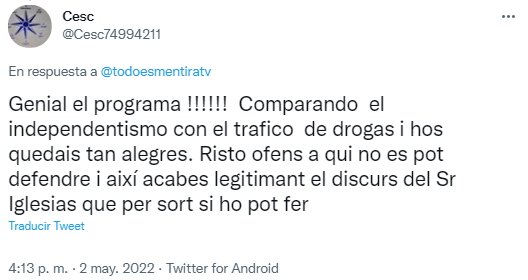 Comentario drogas independentistas Antonio Naranjo 2 Twitter