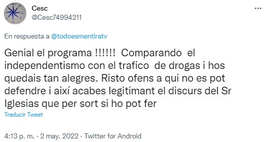 Comentario drogas independentistas Antonio Naranjo 2 Twitter Comentario drogas independentistas Antonio Naranjo 2 Twitter