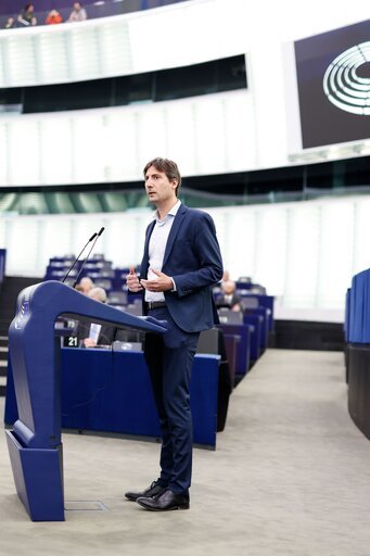 El eurodiputado de ERC Jordi Solé en el debate del Parlamento Europeo sobre Pegasus Parlamento Europeo El eurodiputado de ERC Jordi Solé en el debate del Parlamento Europeo sobre Pegasus Parlamento Europeo