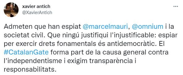 TUIT Xavier Antich sobre el CatalanGate y el espionaje cono Pegasus TUIT Xavier Antich sobre el CatalanGate y el espionaje cono Pegasus