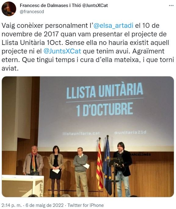 TUIT Francesc Dalmases sobre Elsa Artadi TUIT Francesc Dalmases sobre Elsa Artadi