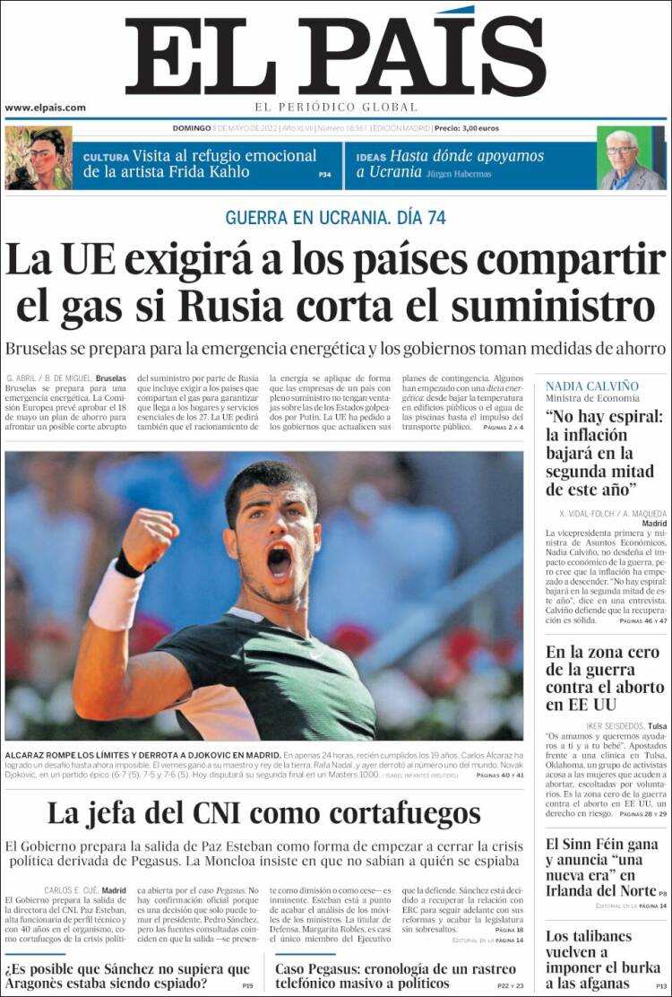 portada el país 8 mayo 2022 portada el país 8 mayo 2022