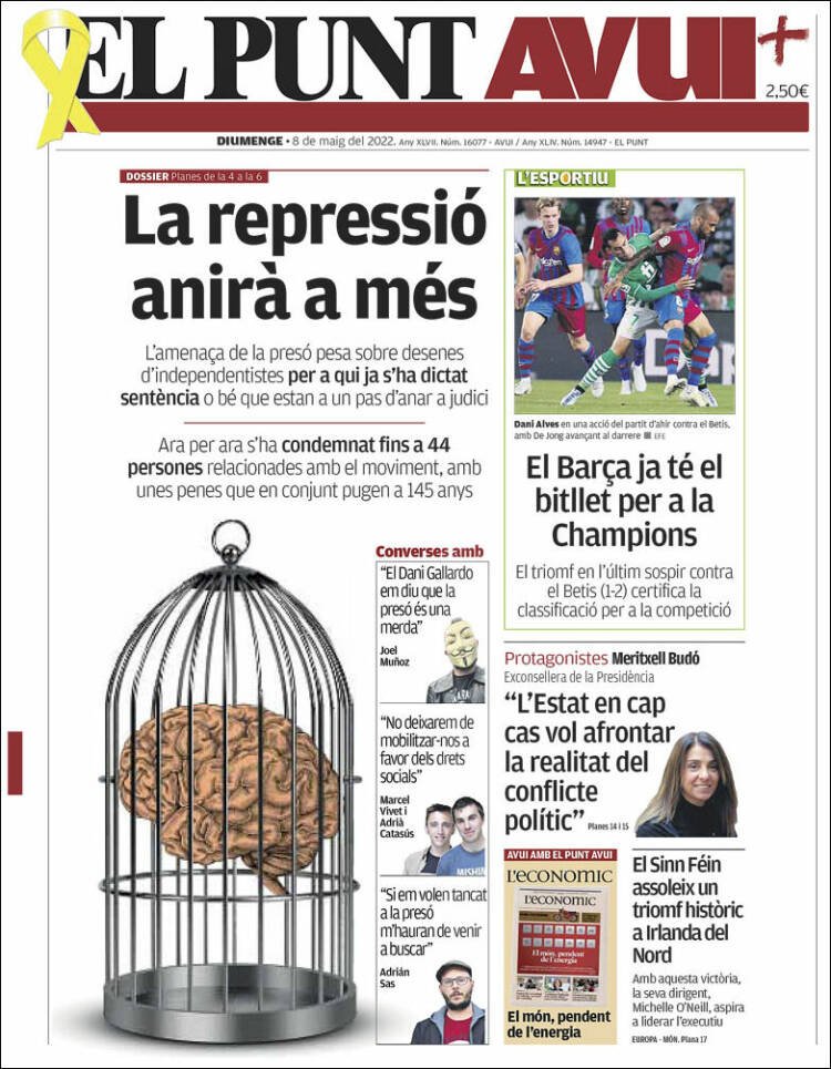 portada el punt avui 8 mayo 2022