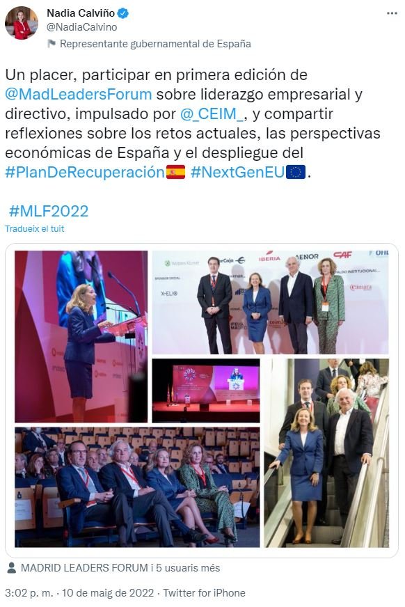 TUIT Nadia Calviño sobre foro empresarial