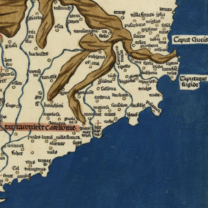 La monarquia francesa reconeix la independència dels comtats catalans. Fragament d'un mapa peninsular. Font Cartoteca de Catalunya