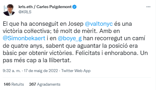 Tuit de Carles Puigdemont