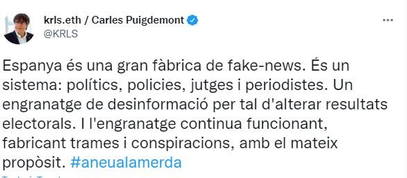 Captura tuit Carles Puigdemont