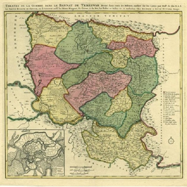 Mapa del Banat de Temesvar y encuadre del emplazamiento de Nueva Barcelona.wikimedia commons