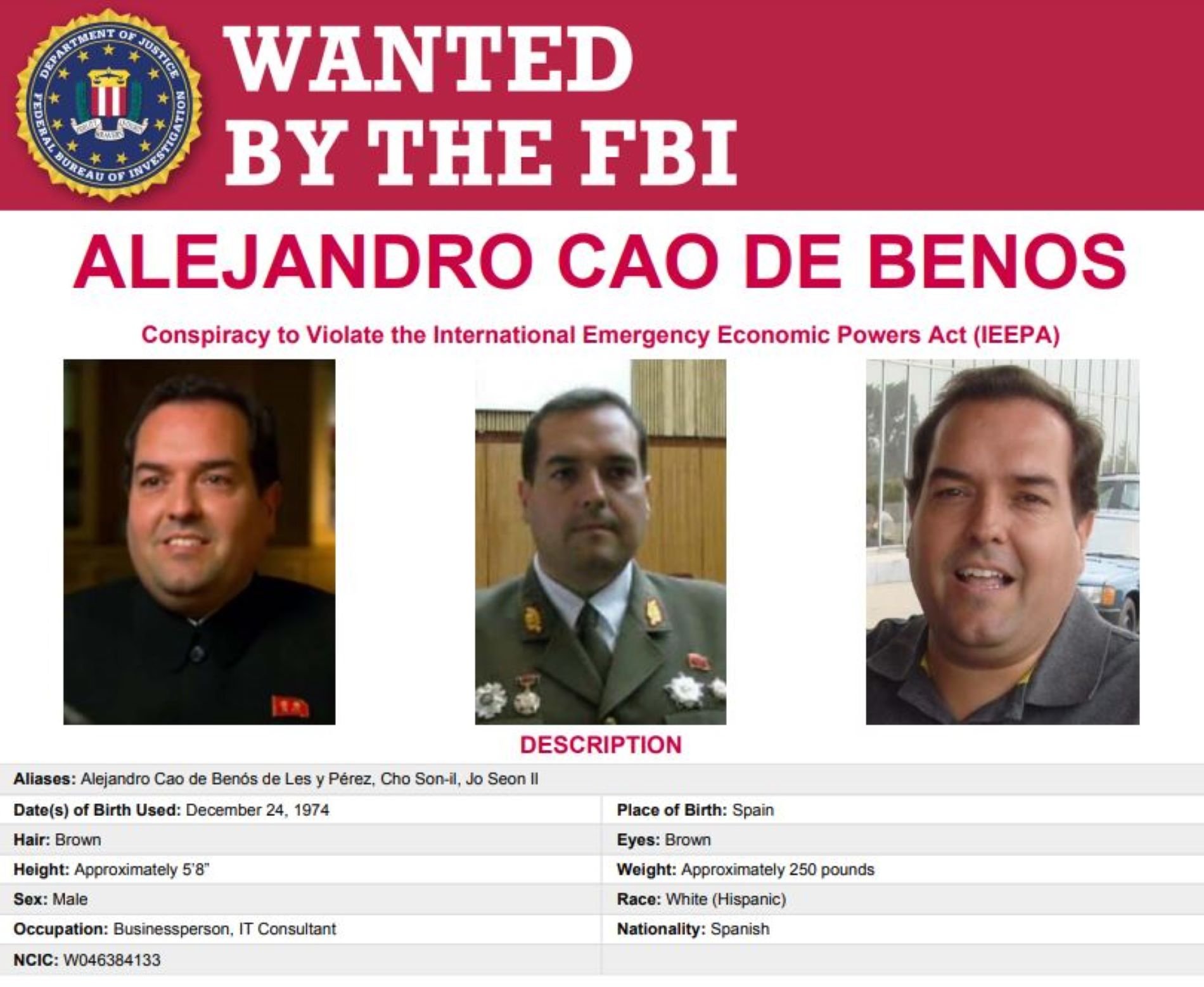 Orden de busca y captura del FBI contra el catalán Cao de Benós