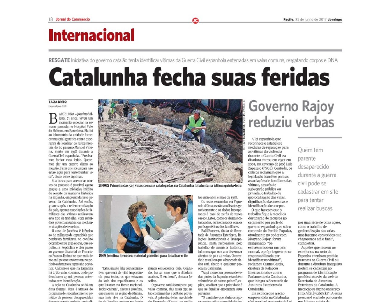 La apertura de fosas de la Guerra Civil en Catalunya, en la prensa internacional