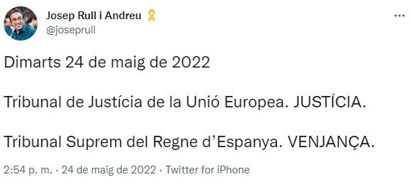 TUIT Josep Rull sobre revisión de los indultos II TUIT Josep Rull sobre revisión de los indultos II