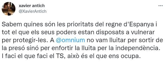 TUIT Xavier Antich sobre la revisión de los indultos TUIT Xavier Antich sobre la revisión de los indultos