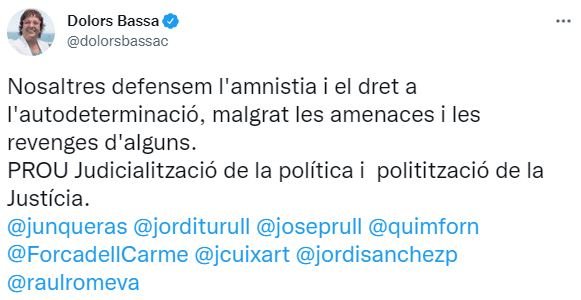 TUIT Dolors Bassa sobre la revisión de los indultos TUIT Dolors Bassa sobre la revisión de los indultos