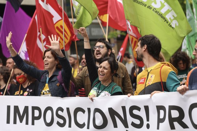 Manifestación educación interinos cabecera, pancarta Iolanda Segura USTEC - Foto: Sergi Alcàzar