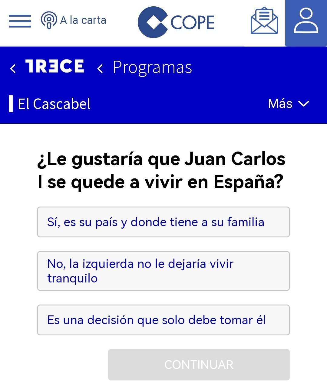 segunda encuesta respuestas Juan Carlos Trece TV Twitter