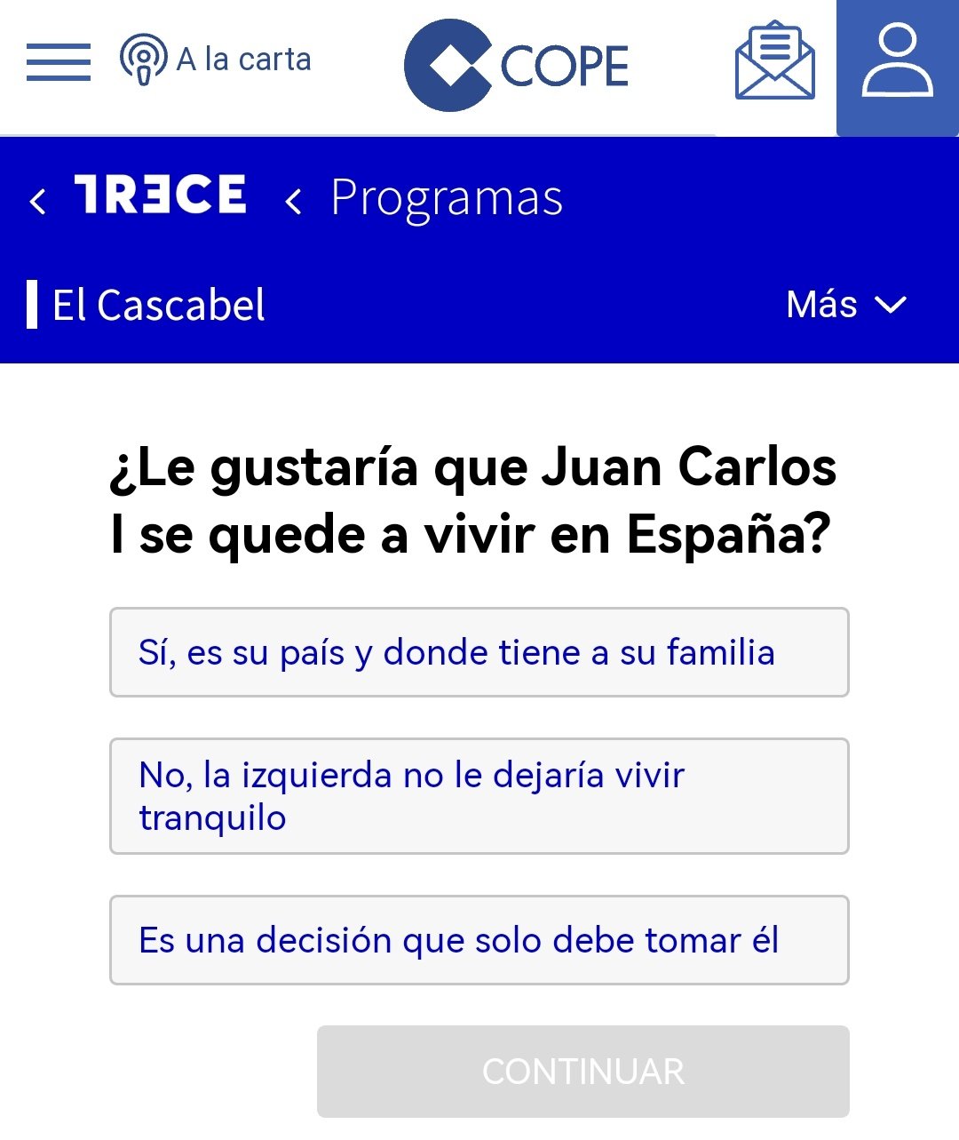 segunda encuesta respuestas  Juan Carlos Trece TV Twitter