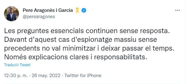 Tuit Pere Aragones sobre Pedro Sanchez Tuit Pere Aragones sobre Pedro Sanchez