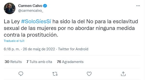 TUIT carmen calvo ley solo sí es sí TUIT carmen calvo ley solo sí es sí