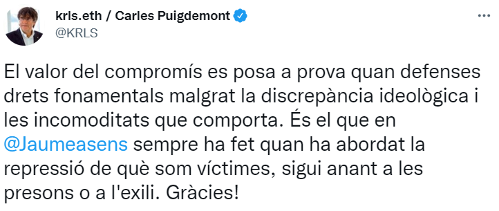 Tuit de Carles Puigdemont Tuit de Carles Puigdemont