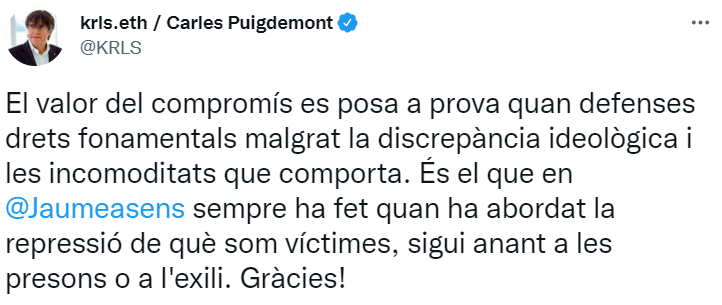 Tuit de Carles Puigdemont