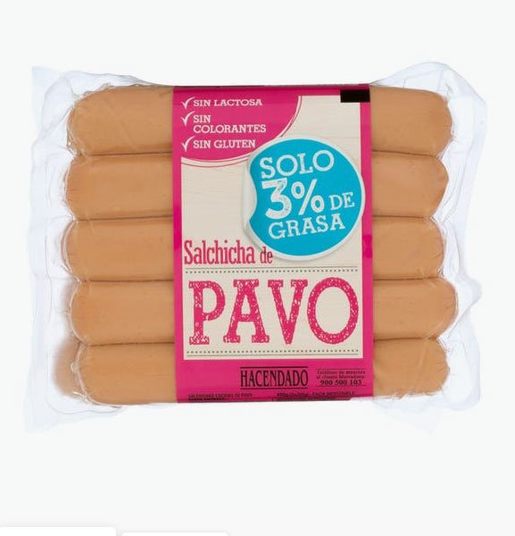 Salchichas cocidas de pavo sabor ahumado con solo 3% de grasa de Hacendado 1