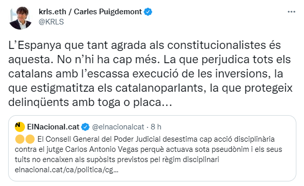 Tuit de Carles Puigdemont
