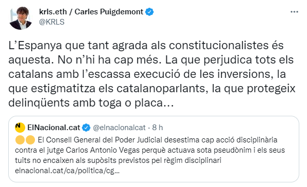 Tuit de Carles Puigdemont Tuit de Carles Puigdemont