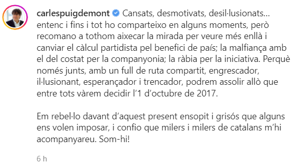 TUIT instagram carles puigdemont