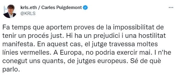TUIT Carles Puigdemont sobre Volhov