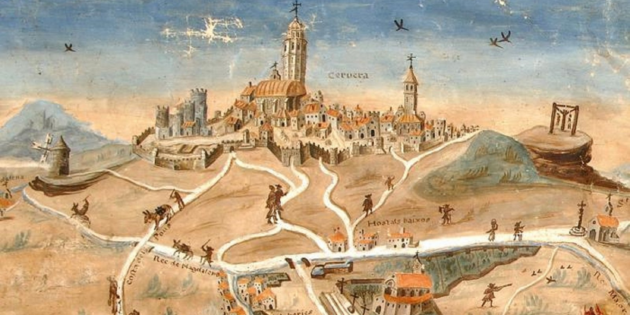 Representación coetánea de Cervera (siglo XVII). Fuente Museo de Cervera Representación coetánea de Cervera (siglo XVII). Fuente Museo de Cervera
