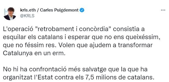 captura tuit Carles Puigdemont contra Illa