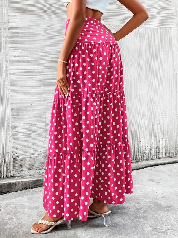Falda con estampado de lunares bajo con fruncido sin cinturón Falda con estampado de lunares bajo con fruncido sin cinturón