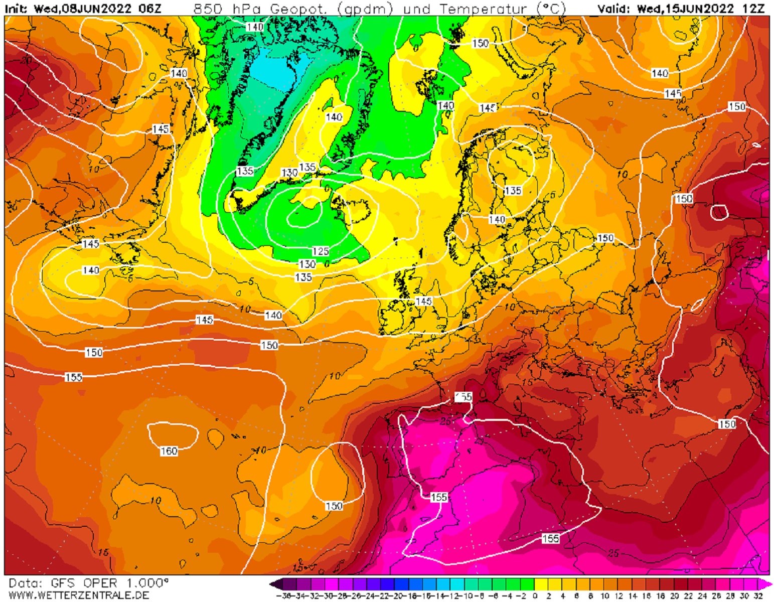 Onada de calor Catalunya juny 2022 / Mapa: GFS Wetterzentrale