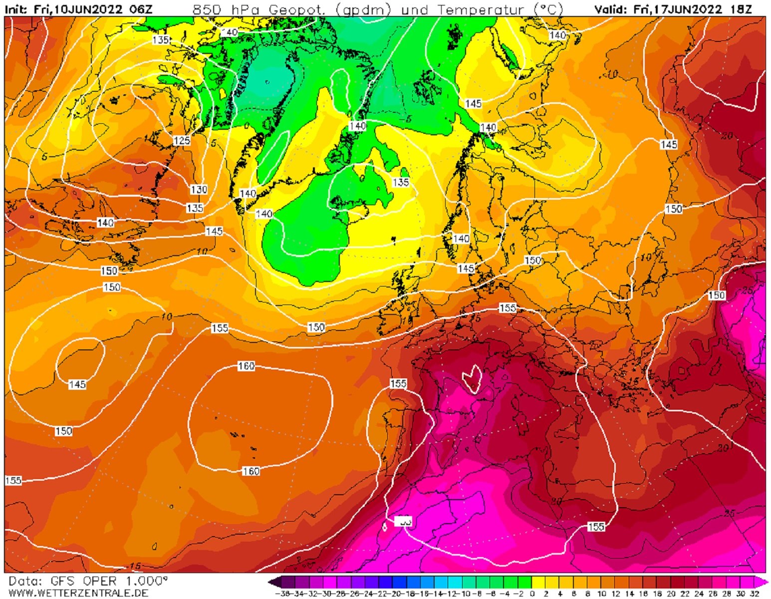 Ola de calor junio 2022 Catalunya / Mapa: GFS Wetterzentrale.es