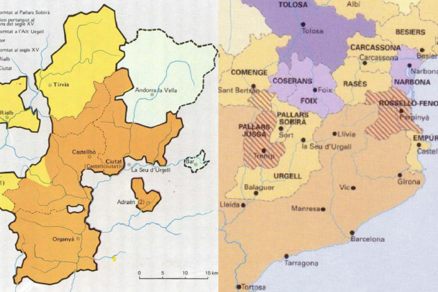 Mapas del vizcondado de Castellbó y de los condados catalanes y occitanos a caballo entre los siglos XII y XIII. Font Enciclopedia