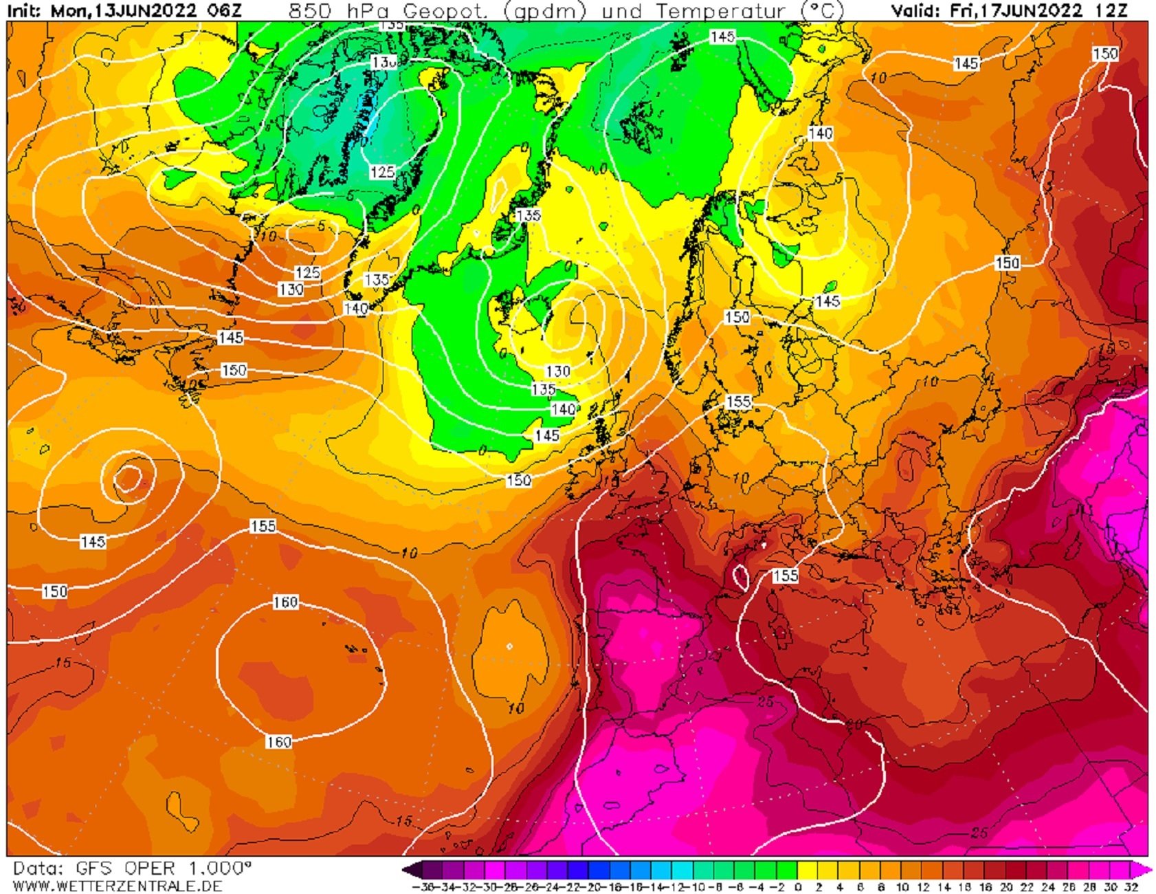 Onada de calor Catalunya juny 2022 / Mapa: GFS Wetterzentrale.de