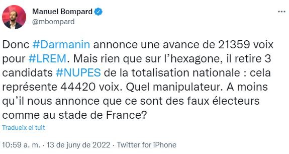 TUIT Nupes sobre manipulación de elecciones de Francia TUIT Nupes sobre manipulación de elecciones de Francia
