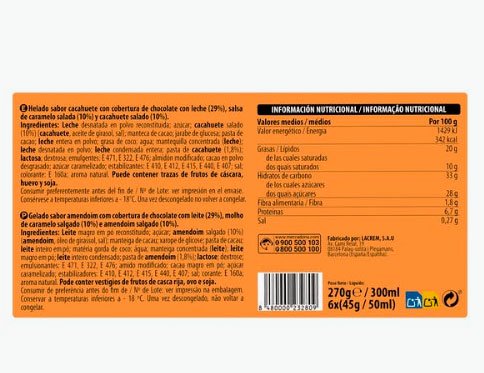Gelat fa brams sabor cacauet amb cobertura de xocolata amb llet d'Hacendado Gelat fa brams sabor cacauet amb cobertura de xocolata amb llet d'Hacendado