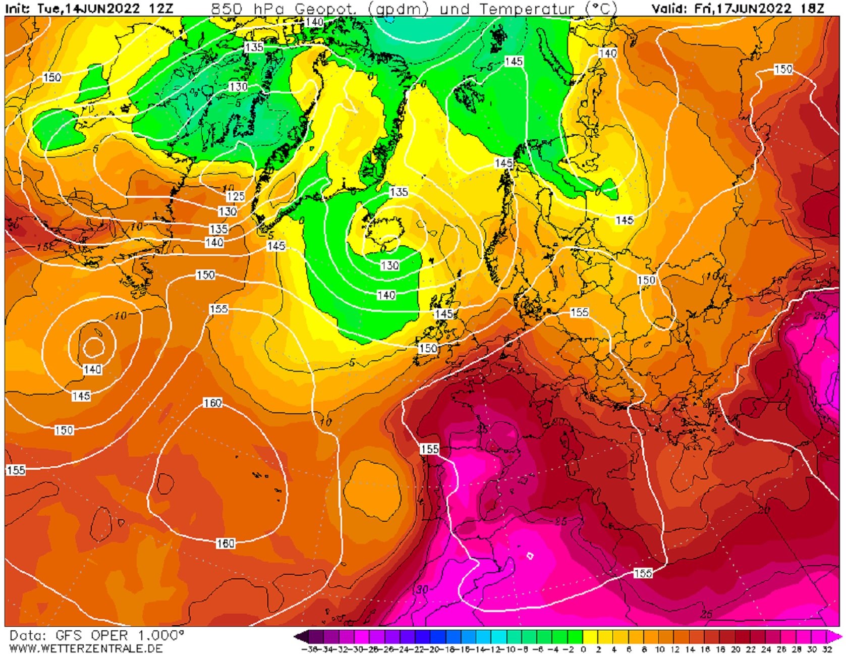 Onada de calor Catalunya juny 2022 mapa previst GFS Wetterzentrale