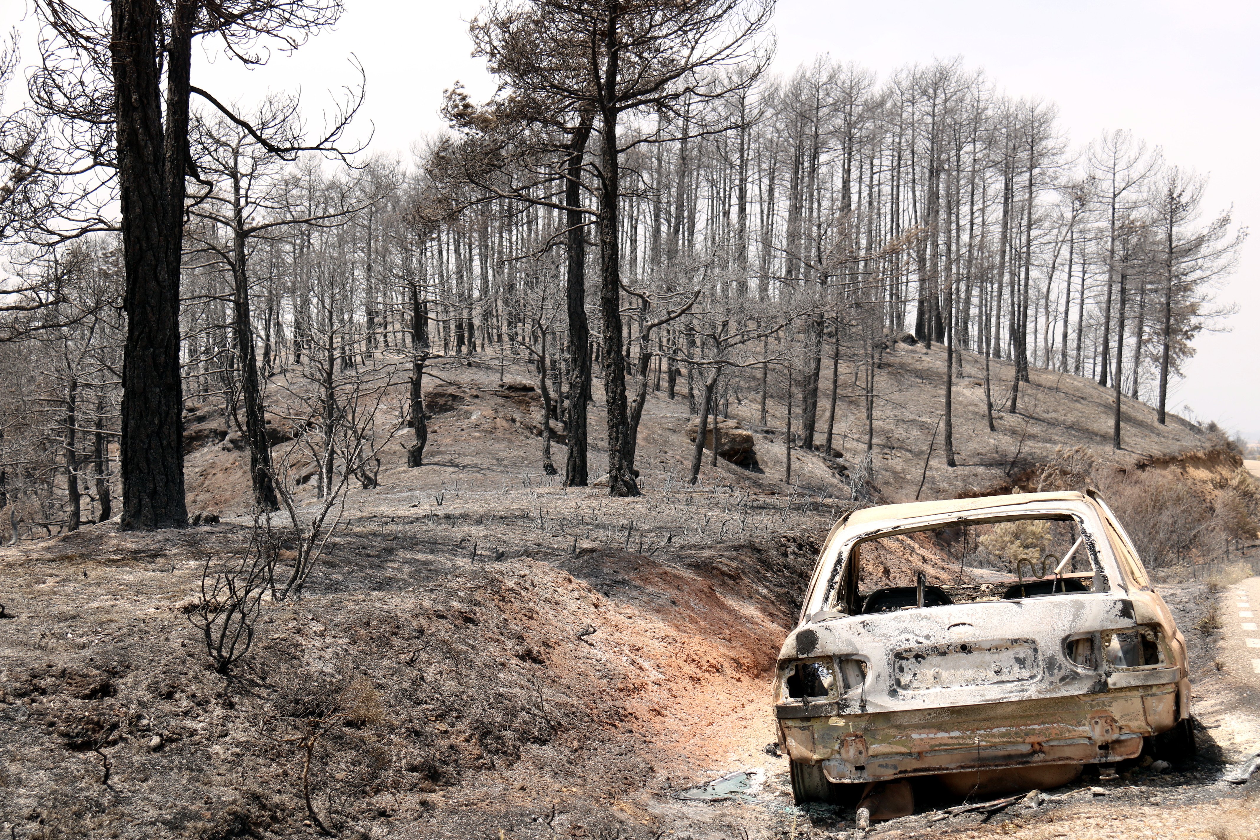 Els Bombers treballen en un incendi a Castellar de la Ribera: centenars d'hectàrees cremades